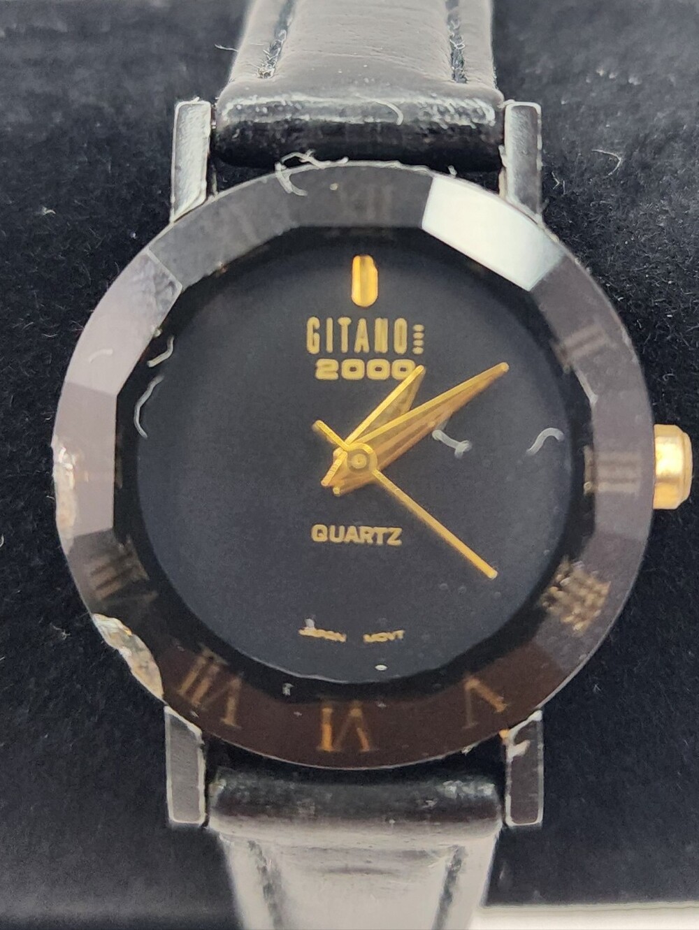 Vintage Gitano 2000 Black & Gold Quartz Leather Women's Watch